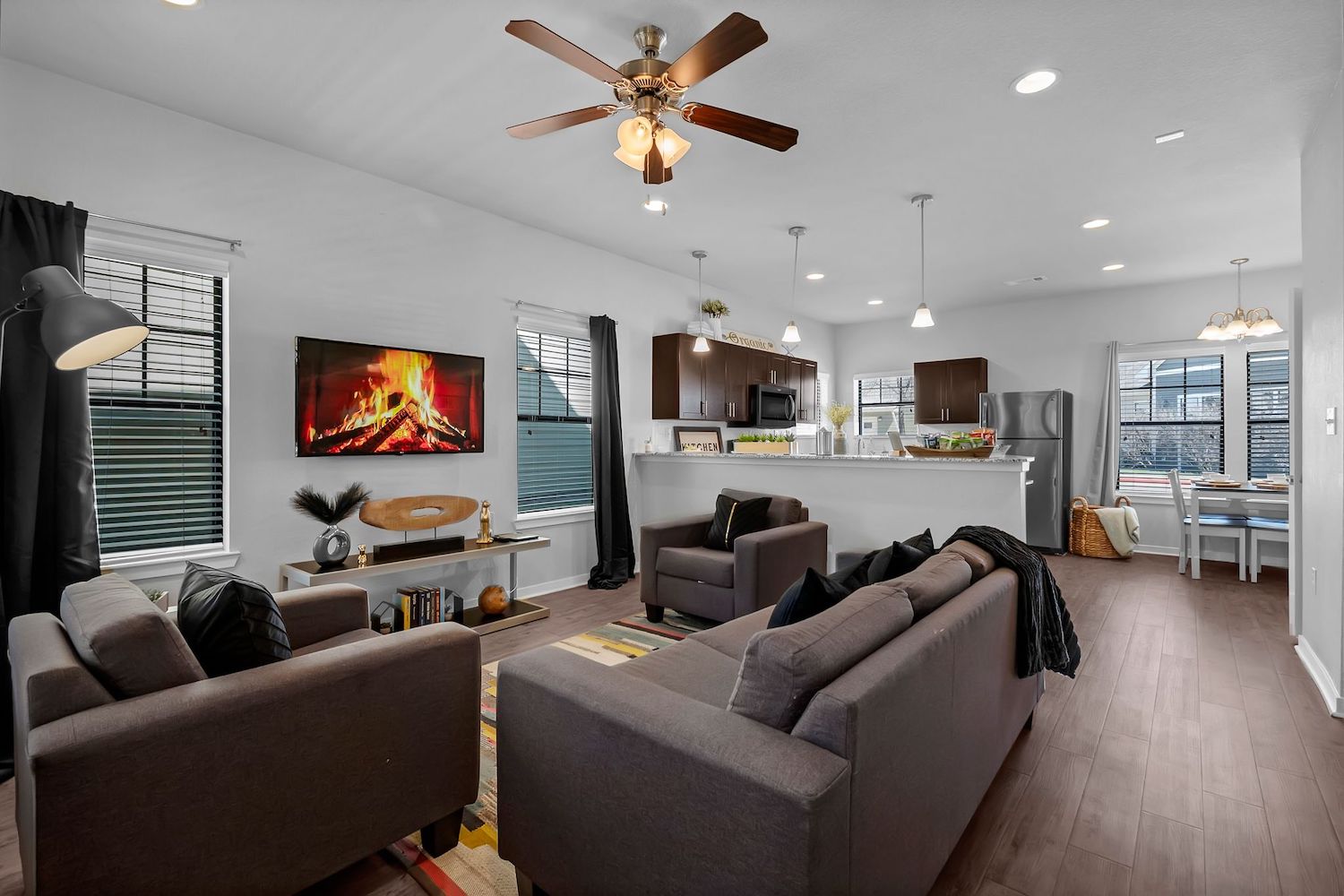 The Heights unit living room and kitchen