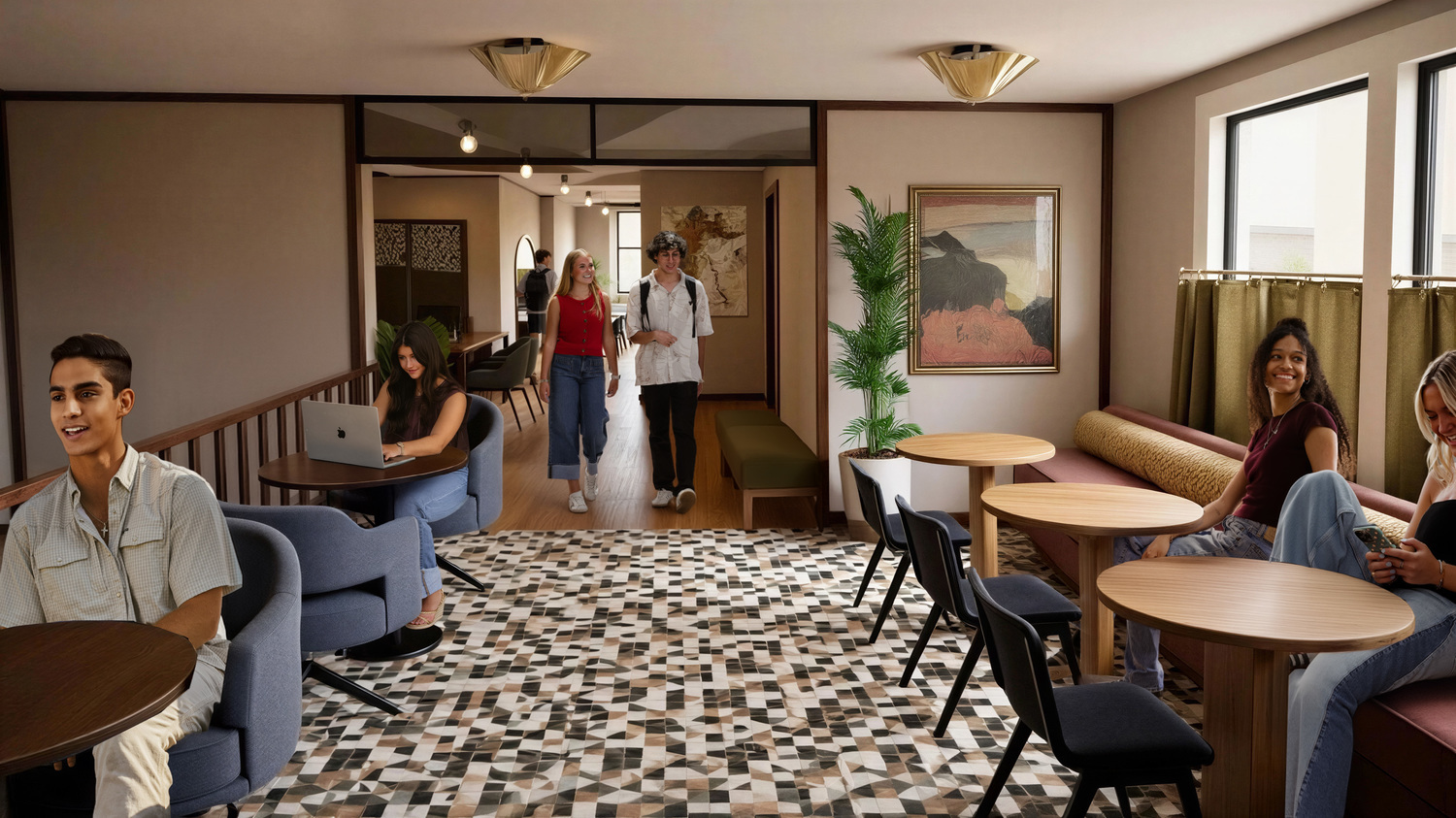 Coworking space at The Heights College Station with warm, modern finishes