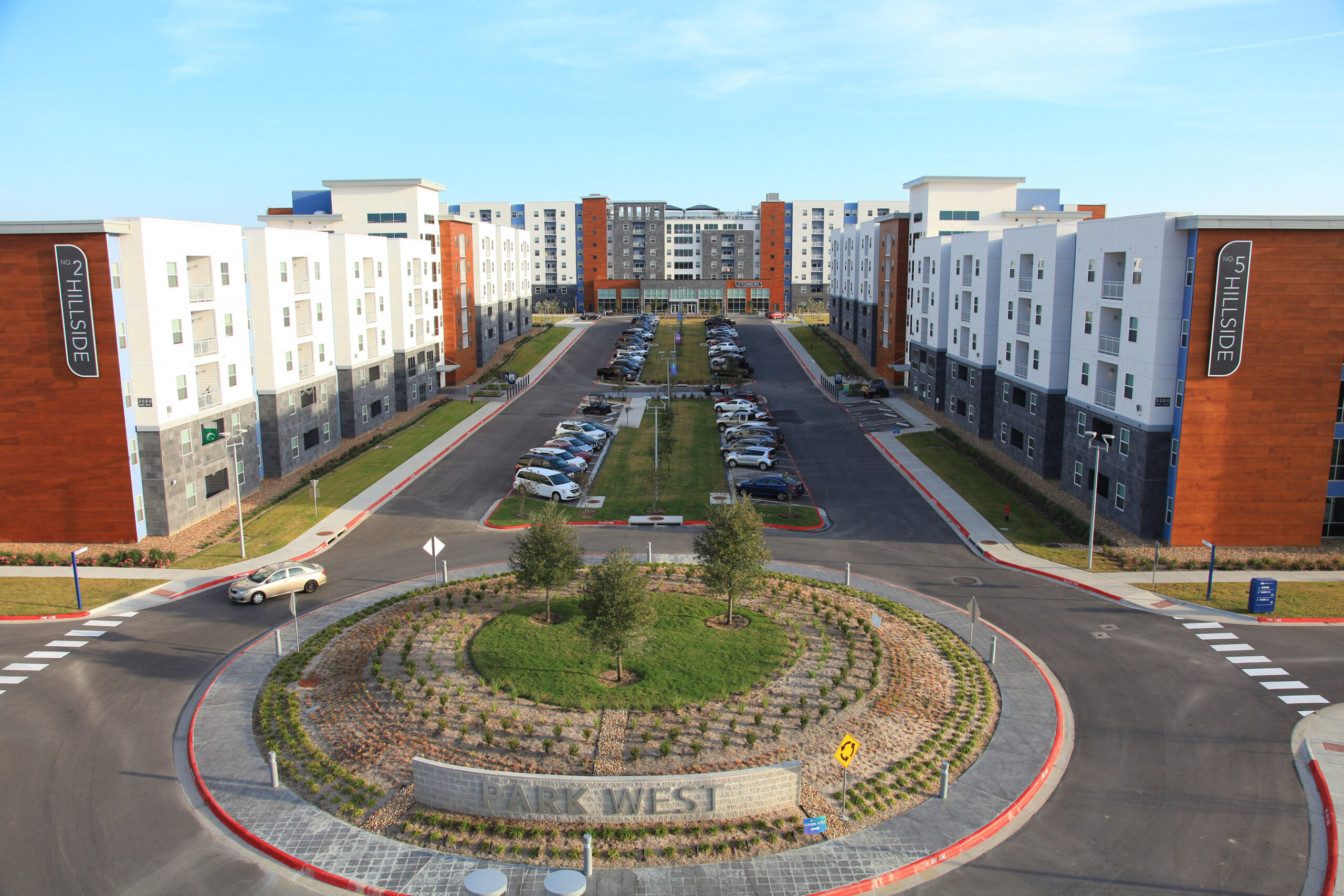 Exterior of Park West student apartments at Texas A&M.